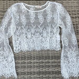 Sheer White Lace Bell Sleeve Top